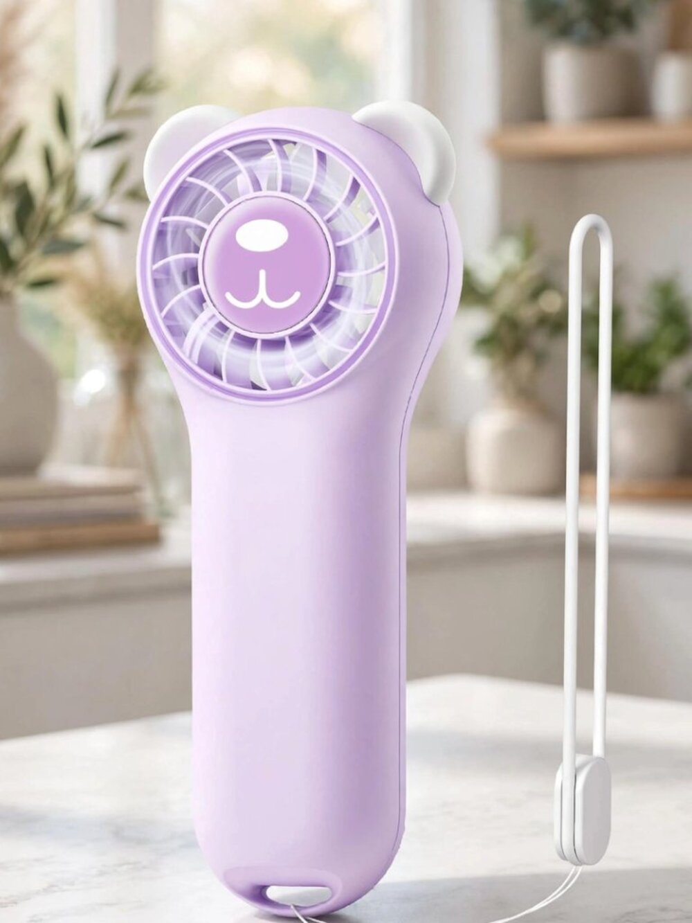 Cute Bear Mini Handheld Portable Fan 11000RPM Rechargeable - Purple
